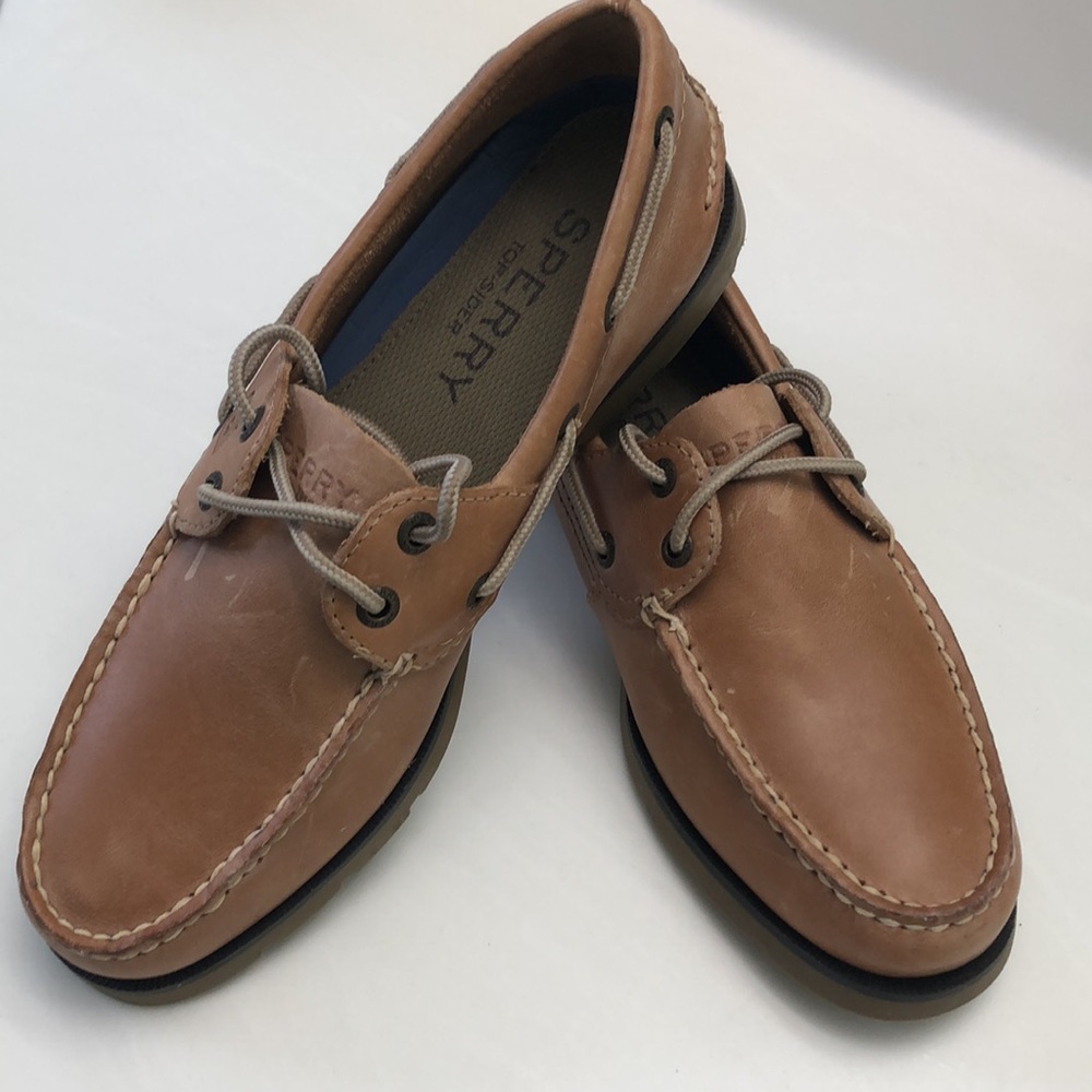 New Sperry Top-Sider leather loafer Leeward 2 eye Sahara/Tan 7.5
